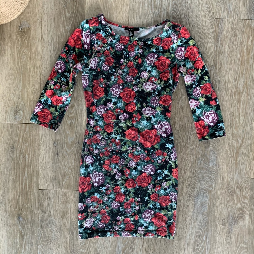 Forever21 bodycon flower print dress size Small